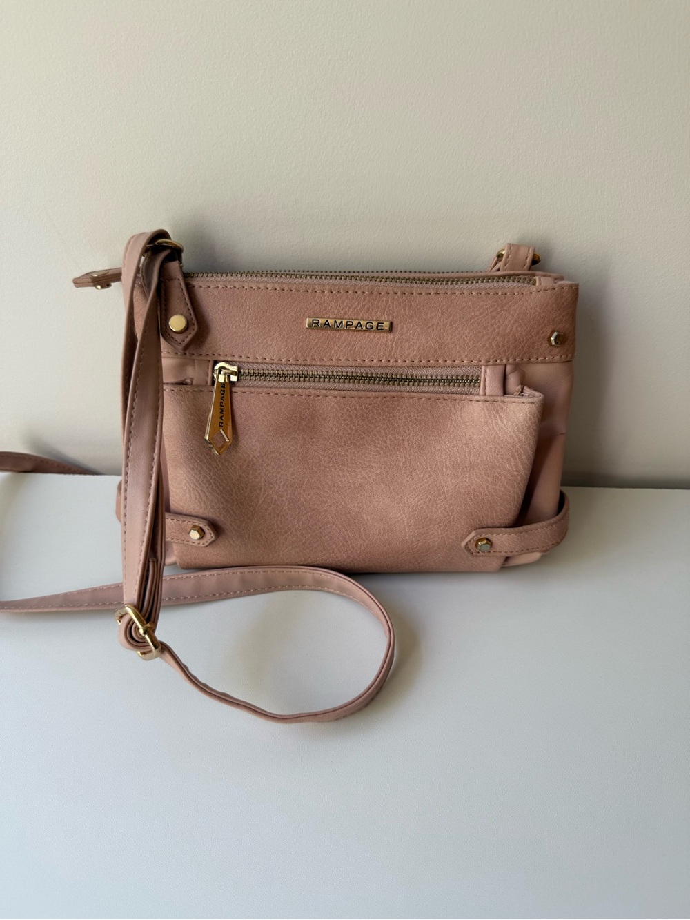 Rampage Rose Taupe Crossbody Bag with Gold Hardware